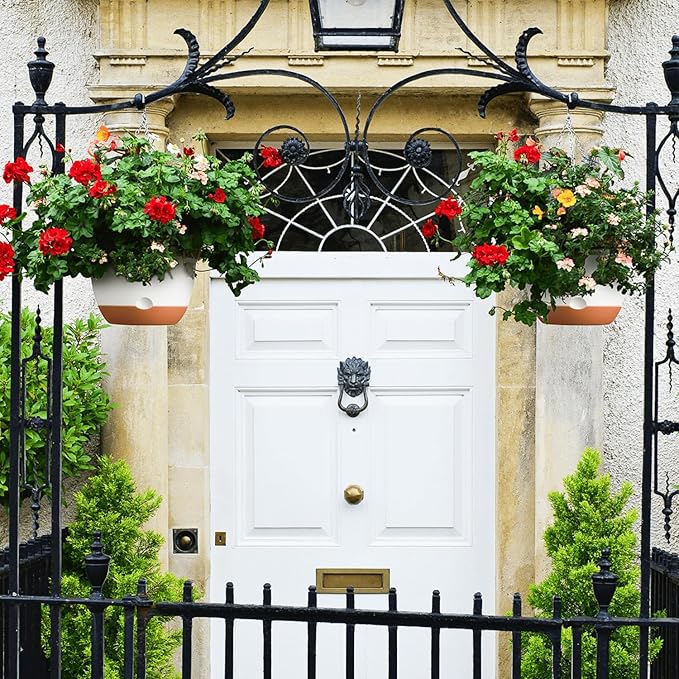 Set of 2-10 Inch Hanging Planters for Indoor Plants with Self-Watering Includes Hanging Pots for Plants, Outdoor Hanging Plant Pot with Drainage, and 2 Types of Hanging Baskets Hangers (White, 10inch)
