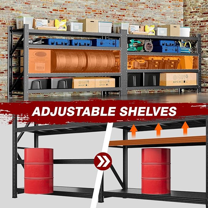 8000LBS Metal Steel Storage Shelves - 68" W Black 4 Tier Heavy Duty Rack Commercial Industrial Shelving with Adjustable Shelf for Basement Garage Warehouse - 68" W x 24" D x 63.4" H