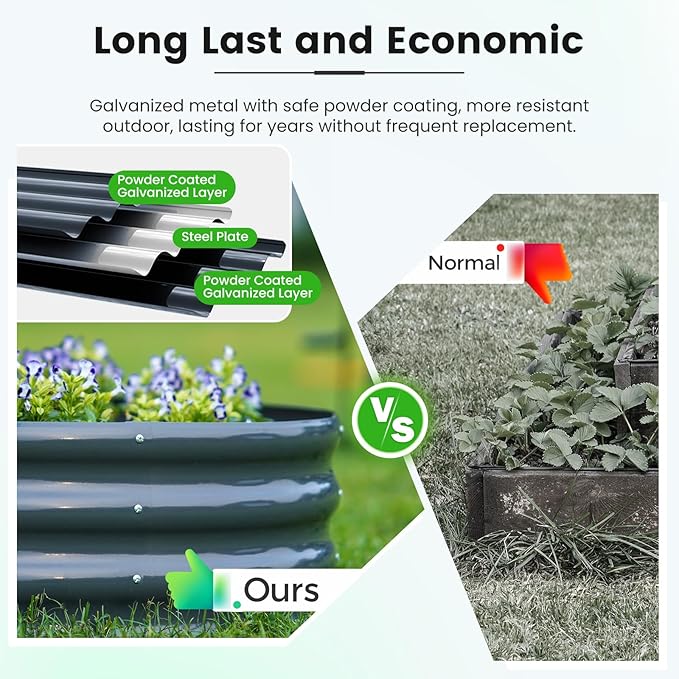 KING BIRD Raised Garden Bed with Arched Trellis Galvanized Planter Garden Box Outdoor for Gardening, Climbing Vegetables, Flowers 5.9x2.95x0.98 Ft 2PCS, Dark Grey