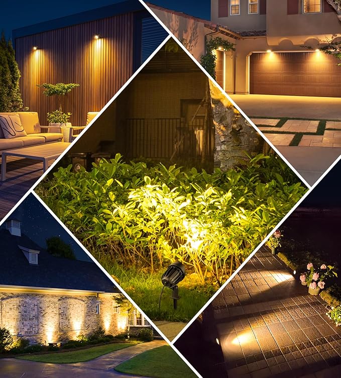 MEIKEE 7W LED Landscape Lights, 12V/24V Low Voltage Landscape Lighting with Connectors IP66 Outdoor Spotlights Warm White Garden Lights for Pathway Yard Patio 12-Pack