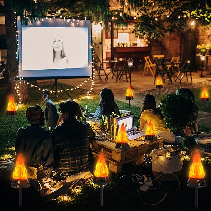 Toodour Solar Outdoor Torch Lights with Flickering Flame, Solar Pathway Decorative Lights, Waterproof LED Flame Torches for Outdoor Camping Garden Landscape Patio Path Yard Decorations - 8 Pack