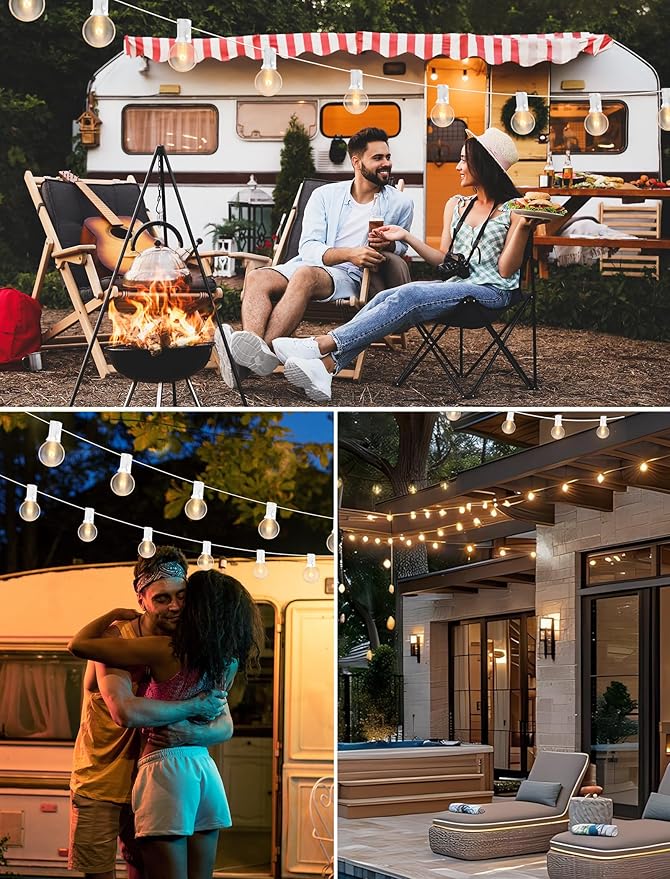 50FT Outdoor String Lights G40 Clear Globe String Lights Light Bulbs with 52 Clear Bulbs -5 Watt/120 Voltage/E12 Base -White Wire