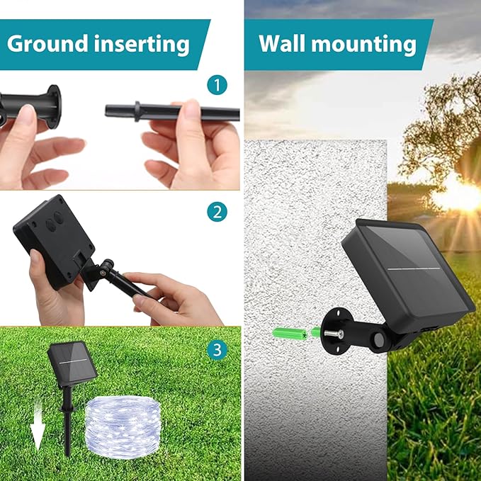 kolpop Cool White Solar Fairy Lights Outdoor, 32FT 80LED Twinkle Light Outdoor Waterproof, 8 Modes Copper Wire Mini Solar String Lighting for Garden Christmas Tree Outside