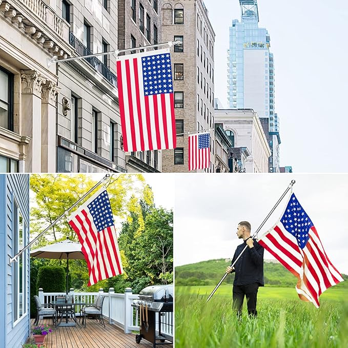 ZMTECH Flag Pole with Solar Light - Adjustable Bracket, 6 FT Stainless Steel Flag Poles for Outside House, Garden or Yard, Tangle Free Flagpole Kit for American Flag (Without Flag, Silver)