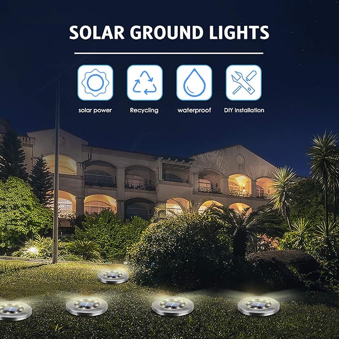 Solar Ground Lights 16Pack, Garden Solar Lights Outdoor Waterproof Solar Pathway Lights Bright In-Ground Lights Outdoor Lighting Decor for Lawn, Patio, Yard, Driveway,Walkway Warm Light