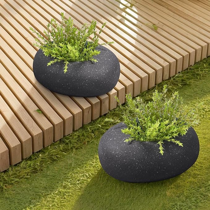 Stone - Mimicking Indoor/Outdoor Concrete Planter - Concrete Composite | Durable for Lawns & Commercial Decor (Charcoal Gray, Small)