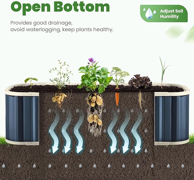 KING BIRD Raised Garden Bed Quick-Install Galvanized Planter Garden Box Outdoor for Gardening, Vegetables, Flowers 7.2x1.7x1 Ft, Dark Grey