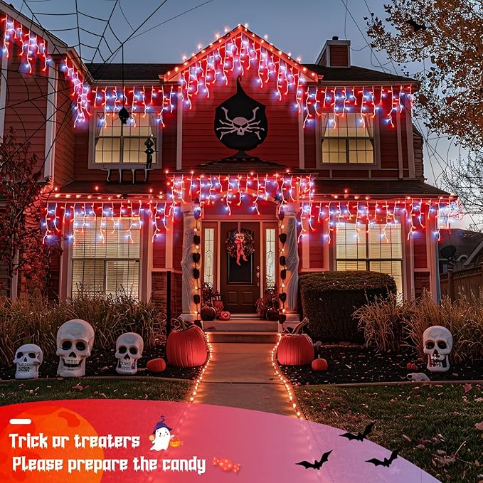 JMEXSUSS 38.8 Ft 400 LED Icicle Christmas Lights for Outside, 8 Modes Red and White Icicle String Lights Plug in with Remote, Christmas Lights Indoor Outdoor for Halloween Party Christmas Decoration
