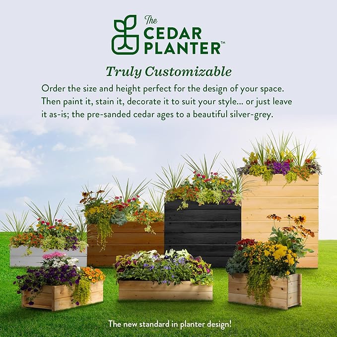 Greenes Fence Cedar Wood Planter Box with Wall Mount Brackets, 32" x 11" x 7" - Made in USA with North American Cedar