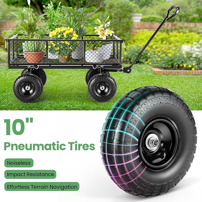 Homdox 660LB Garden Cart on Wheels, Heavy Duty Yard Wagon with 180ยฐ Rotating Handle, Mesh Foldable Garden Wagon Outdoor Utility Carts for Camping, Sports, Garden, Beach, Farm, Fishing, Black