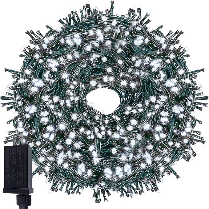 OZS 115Ft 300LED Cool White String Lights Indoor/Outdoor, Waterproof 8 Modes Christmas Lights, Green Wire Tree Lights for Party Wedding Garden Xmas Decorations (Cool White)
