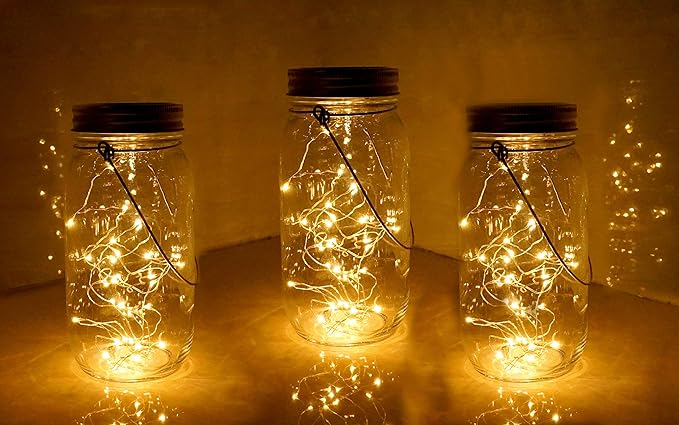 Solar Mason Jar Lights 30 Led,6 Pack Large-Size Solar Hanging Glass Jar Starry Fairy Lights,Solar Lanterns for Outdoor Patio Party Garden Decor Lights (Jars and Handles Included)