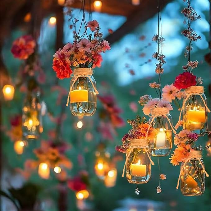 Vintage Glass Flower Vase,12 Pack Farmhouse Transparent White Glass Centerpiece Vases Mason Jars for Weddings, Parties & Home Decor Bulk (12, Transparent)