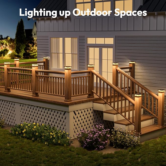 NIORSUN Solar Post Cap Lights Outdoor, 2 Modes LED, Deck Fence Post Solar Lights for 3.5x3.5 4x4 Caps Patio Garden Decoration, Warm White/Cool White Lighting Black 6 Pack