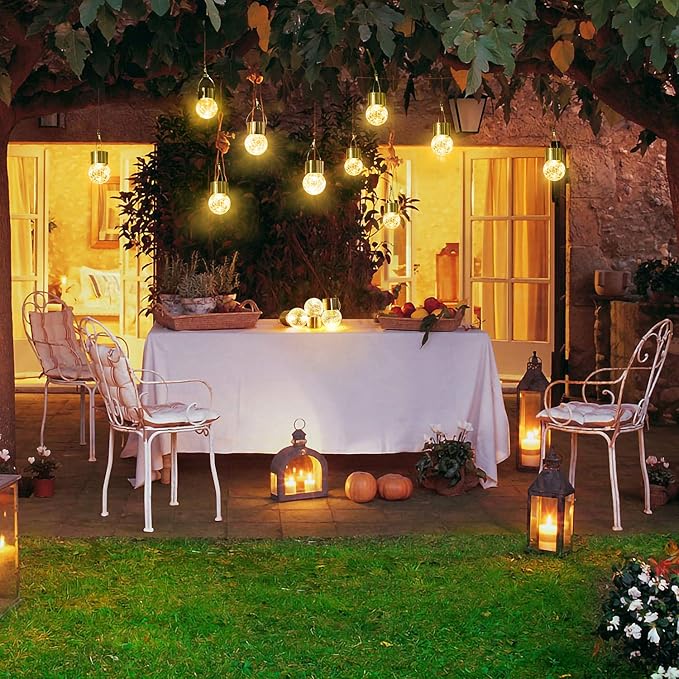 MAXvolador 12-Pack Hanging Solar Lights, Decorative Cracked Glass Ball Light, Solar Powered Waterproof Globe Lighting for Garden, Tree(Warm White)