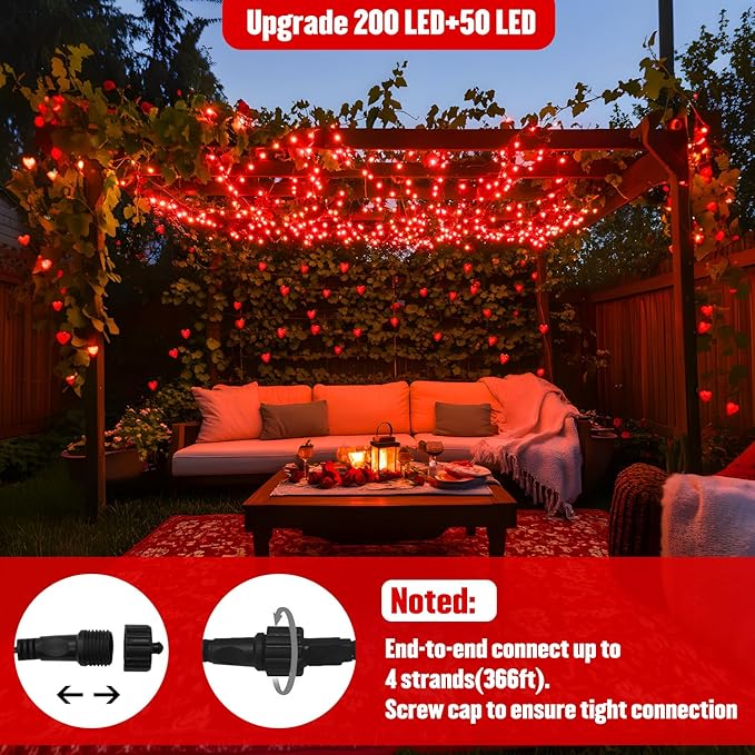 JMEXSUSS 250 LED Red String Lights, 91.5ft Expandable, Waterproof, 8 Modes, Indoor/Outdoor, Christmas Tree, Patio, Bedroom, Party, Holiday Decorations