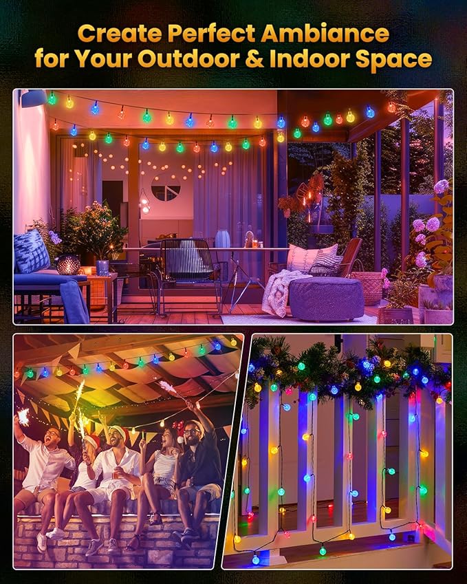 Brightown Solar String Lights Outdoor 60 Led 35.6 Feet Crystal Globe Lights with 8 Lighting Modes, Waterproof Solar Powered Patio Lights for Garden Yard Porch Wedding Party Decor (Multicolor)