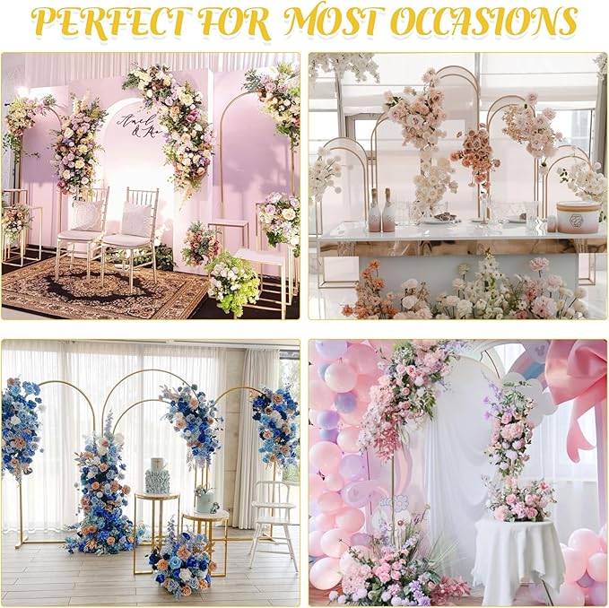Gold Metal Arch Backdrop Stand 2 Set 7.2FT, 6FT Wedding Arch Stand Arched Door Frame for Birthday Party Baby Shower Ceremony Indoor Outdoor Celebration Decor (7.2FT, 6FT)