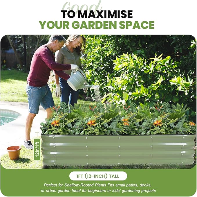 G GOOD GAIN Raised Garden Bed Kit | 2Pcs 4-in-1 Adjustable Galvanized Metal Planter Boxes for Outdoor Vegetables, Flowers Herb | Multiple Sizes (5x3x1ft, 4x4x1ft, 6x2x1ft, 7x1x1ft), Green