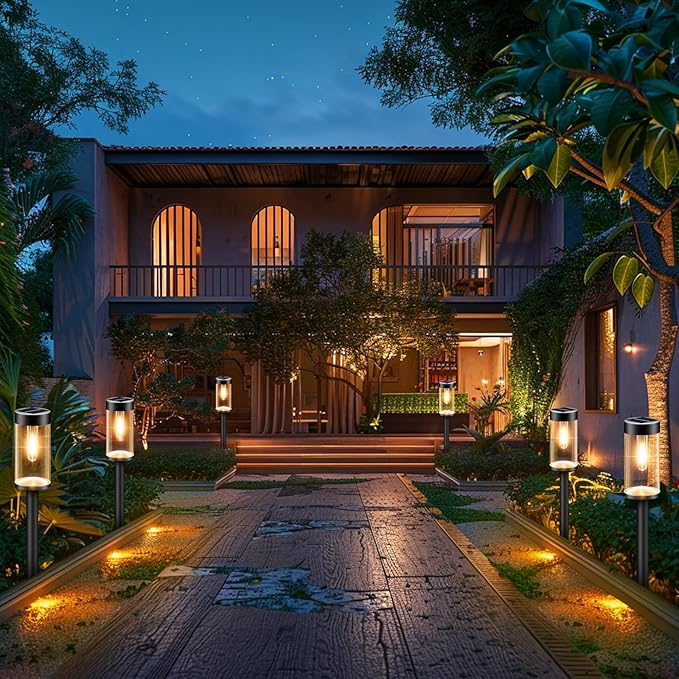 Woolmug Solar Pathway Lights, 2 Pack Waterproof LED Solar Lights Outdoor, Auto On/Off Garden Light for Path Walkway Outside Yard(Warm White)