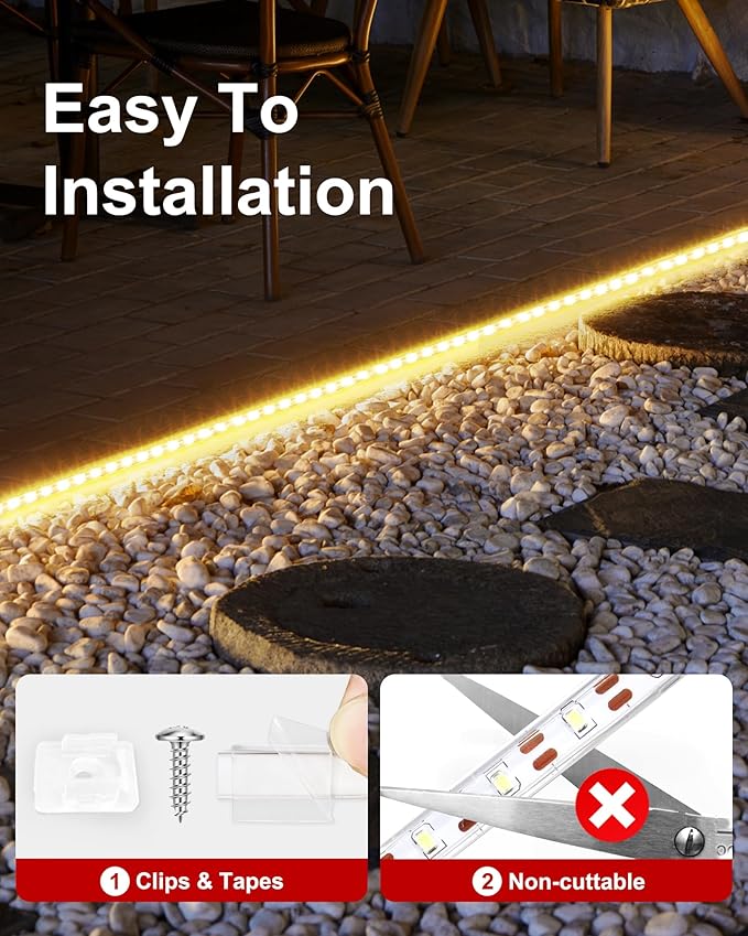 LUHLEE Solar LED Strip Lights,2023 Upgrade Outdoor Rope Lights 8 Lighting Modes,IP65 Waterproof String Lights for Patio Yard Deck Porch Balcony Garden (Warm White, 9.84 ft)