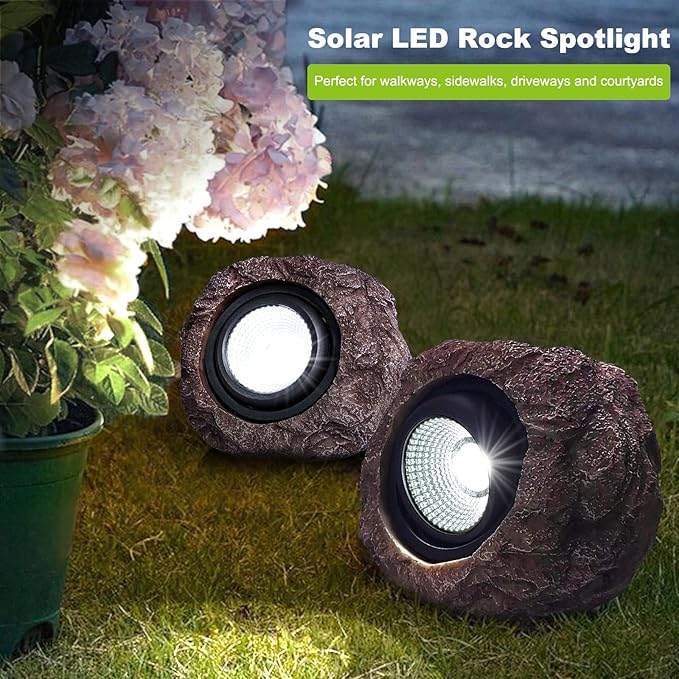 Outdoor Solar Rock Light, Waterproof LED Solar Spotlight, Garden Landscape Lights, Decorative Garden Rock Lights for Paths, Sidewalks, Patio and Landscaping - 4 Pack