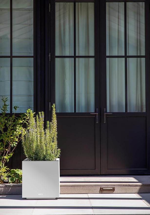 Veradek Block Series Cube Plastic Planter - Large Square Planter for Indoor or Outdoor Patio/Garden | Durable All-Weather Use with Drainage Holes | Modern Décor for Tall Plants, Trees, Flowers