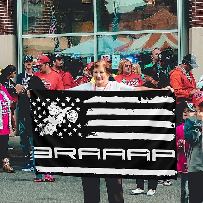 Braaap Motocross Dirt Bike American Flag 3x5 Ft Indoor/Outdoor Yard Garden Lawn Holiday Decoration Banner Sign