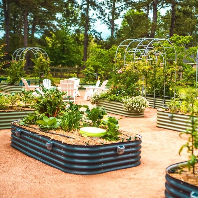 Vego garden Raised Garden Bed Kit, 17" Tall 10 in 1 Modular Raised Garden Beds Kit, Metal Planter Box for Vegetables, Flowers, Herbs, Modern Gray