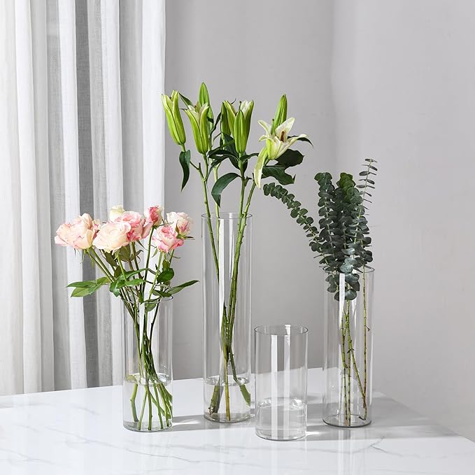 Clear Flower Vase, Non-breakable Vases, 6" W x 12" H, Acrylic Vase, Aesthetic Room Decor Cylindrical Modern Flower Vases for Table Centerpiece, Home Decor, Women Floral Arrangement Gift