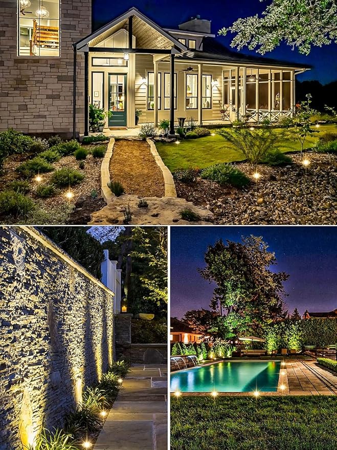 ZUCKEO 4Pack Low Voltage Landscape Lights 3W LED Outdoor Well Lights 12V 24V In Ground Spotlights with Connectors for Indoor Outdoor Step Deck Yard Garden Patio,Warm White