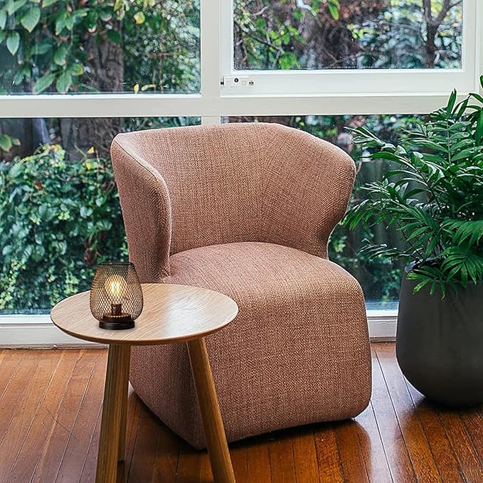 DECORKEY Set of 4 Battery Operated Lamp LED Table Lantern, Brown Metal Cage Cordless Lamps with LED Bulb,Vintage Decorative Outdoor Lantern for Weddings, Parties, Patio, Events for Indoors Shelf Decor