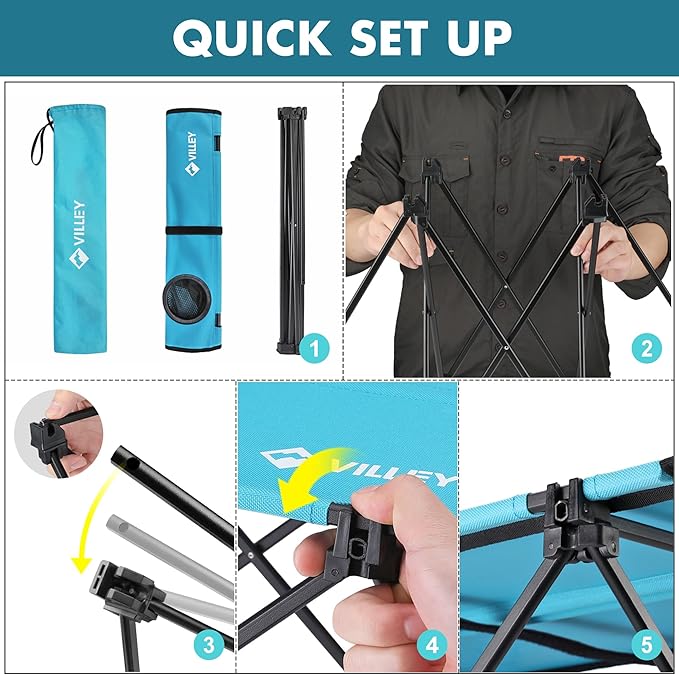 VILLEY Folding Camping Table, Lightweight Portable Beach Table with 2 Cup Holders & Carry Bag for Camping, Beach, Fishing, Travel, and Outdoor Activities (Small)