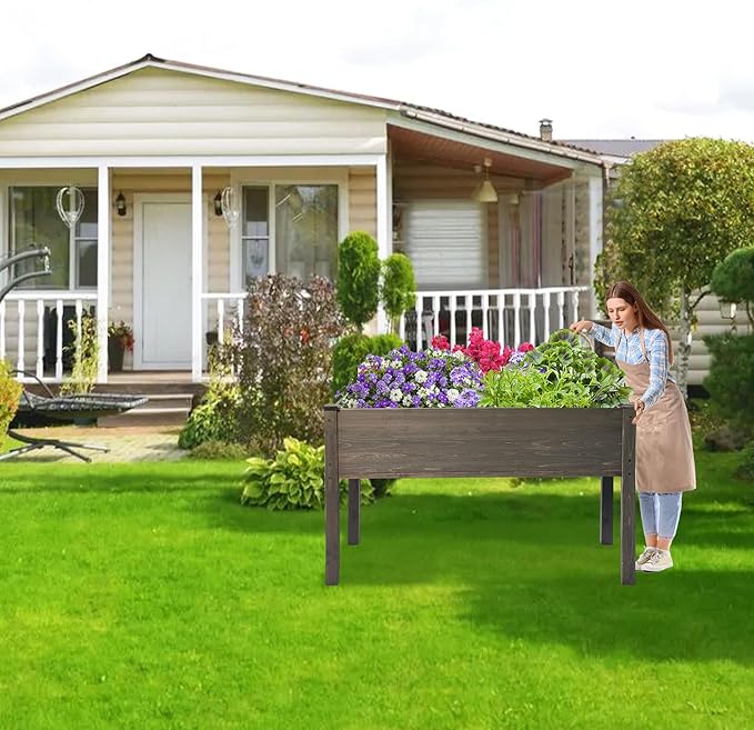 LZRS Raised Garden Bed Outdoor Planter Box with Legs for Herbs, Vegetables, Flowers, Great for Outdoor Patio, Yard and Deck, 220lb Capacity, Grey