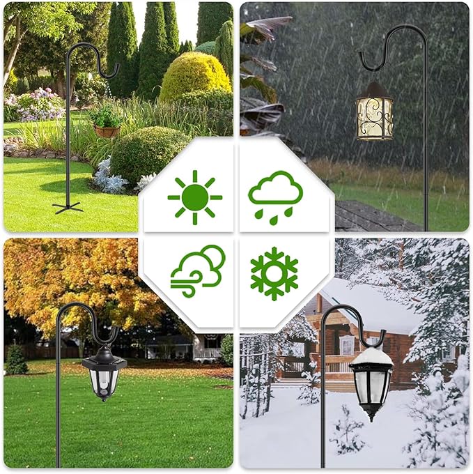 Shepherds Hooks for Outdoor, 48 Inches Garden Bird Feeder Pole for Hanging Bird Feeder, Plant Baskets, Solar Light Lanterns, Outdoor Plant Hanger Hook with 5 Base Prongs, 2 Packs