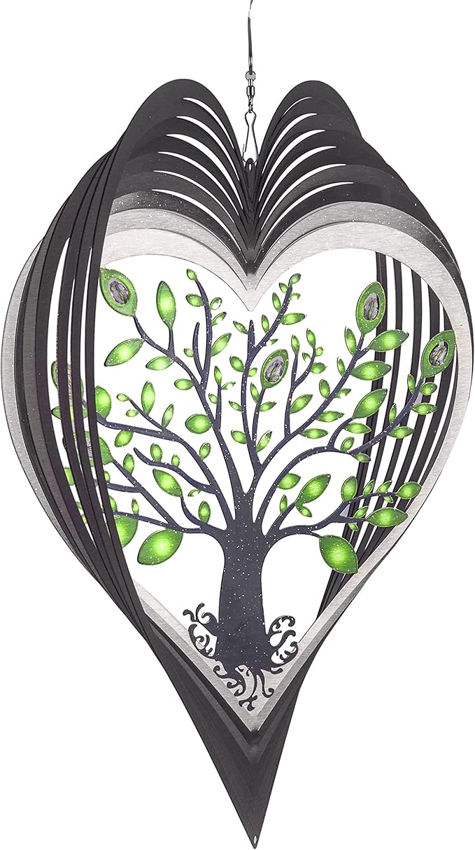 Heart Wind Spinners with Crystals for Yard and Garden, Metal Ornaments for Garden Décor, Outdoor Wind Spinner, Heart Décor Gifts, Outdoor Garden Decoration, 15 inch Heart Wall Décor by ISEO