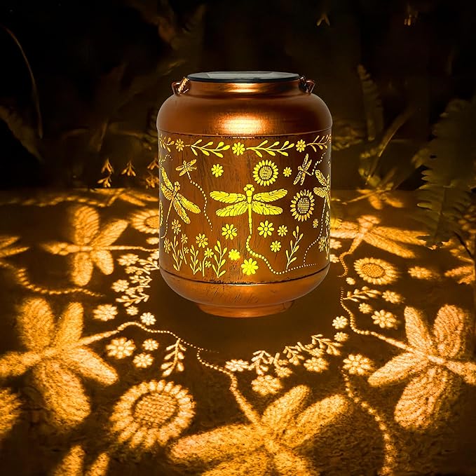 Solar Lanterns Outdoor, Waterproof Hanging Solar Lantern Garden Decor, Solar Lights for Backyard Porch Patio Table Yard Balcony Lawn Pathway, Dragonfly Gifts for Women Grandma Mom