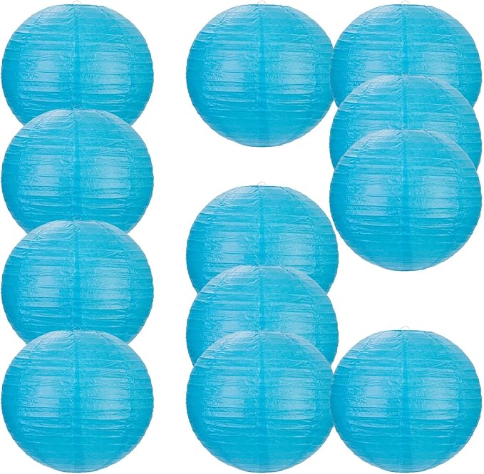 Foclover Blue Paper Lanterns 12 Pcs 14" Chinese Round Paper Hanging Decorations Ball Lanterns Lamps for Home Decorations, Parties, Birthdays and Weddings