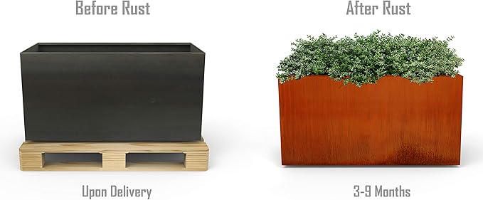 Large Rectangular Planter for Outdoor Plants – 36-Inch Corten Steel Planter Box | Heavy Duty Metal, Modern Rustic Finish | Made in USA, Fully Assembled