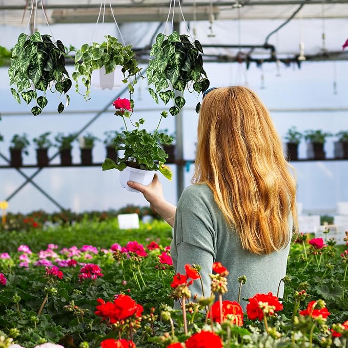 Roshtia 24 Pcs Hanging Plastic Planter Pot with Hook Flower Pots Baskets Hanging Nursery Planter Holder for Outdoor Indoor Plant Garden(Ceramic White,3.7 Inch)