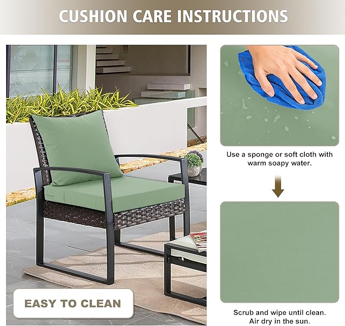 24x24 Inch Outdoor Cushions for Patio Furniture, Waterproof Outdoor Chair Cushions w/Fade-Resistant, Removable & Machine-Washable Covers, Deep Seat Sofa/Couch Pads Replacement, Sage Green