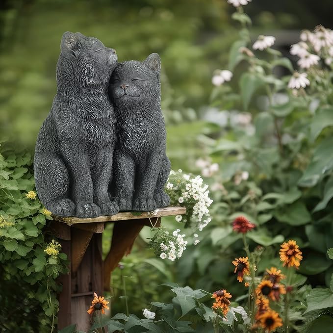 Wenqik Black Cat Statue for Garden Couple Kitten Figurines Decor Resin Cat Sculpture Decorative Garden Statues for Outside Patio Yard Farmhouse Gifts for Animal Lovers Mom 8.66 x 5.7 x 10.62 Inch