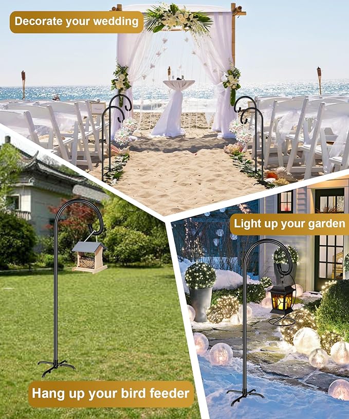 Shepherd Hook 60 Inch Tall Heavy-Duty Metal Garden Hanging Pole Stake for Bird Feeder Pole Plant Baskets, Black (2 Pack)