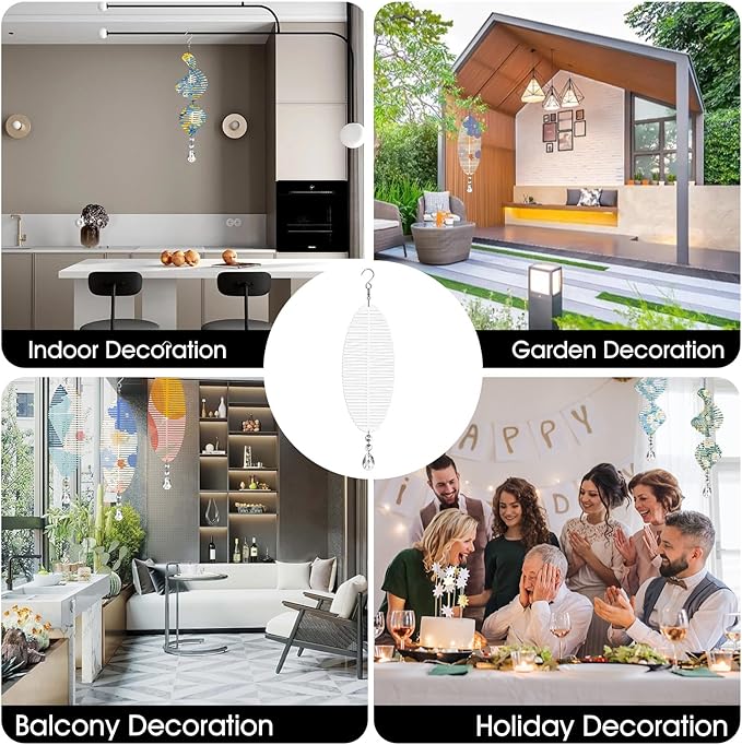 Sublimation Wind Spinner Blanks 8 Inch 5 Pack Wind Spinners Sublimation Blanks with Crystal Pendant Aluminum Metal Wind Spinners for Yard Garden Indoor Outdoor Window Porch Decoration(Fishbone