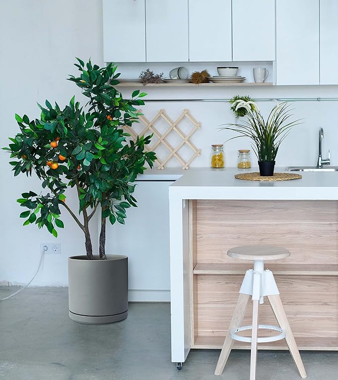 D'vine Dev 10 Inch Ceramic Planter Pot with Drainage Hole and Saucer, Indoor Cylinder Round Planter Pot, Grey, 94-O-E-3