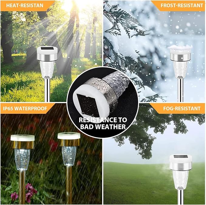 TWINSLUXES 16 Pack Solar Outdoor Lights, Dual Light Source LED Pathway Lights Solar Powered, Stainless Steel Waterproof Solar Garden Lights Decoration for Garden Patio and Walkway, Cool Warm