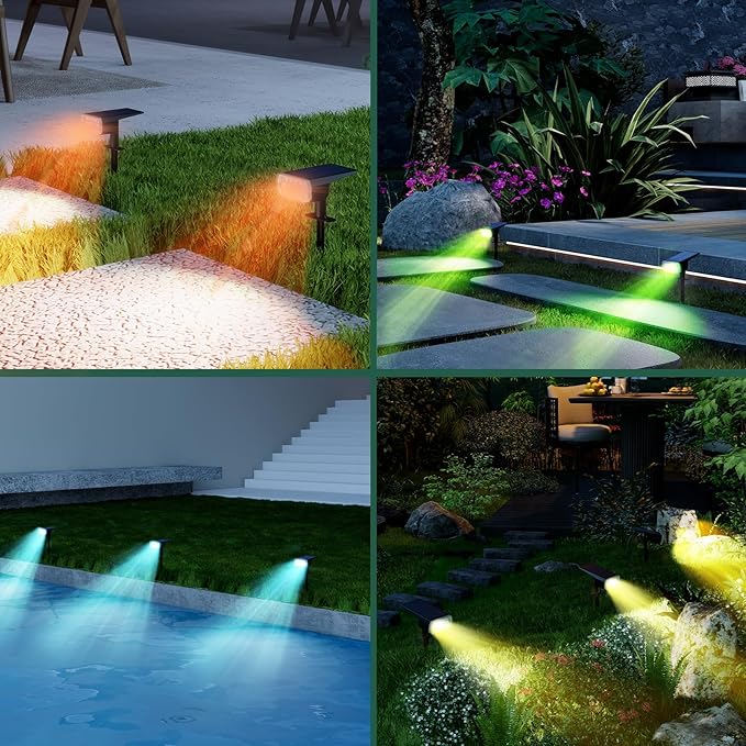 Solar Lights Outdoor Waterproof IP65, 8 Lighting Modes Multicolor Solar Spot Lights Outdoor, Landscape Spotlights for Garden Yard, 4 Pack RGB