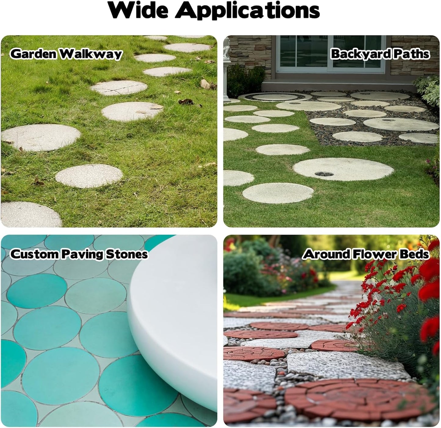 2 Size Round Stepping Stone Molds, 6 Pcs 10''/ 11.2'' Reusable Concrete Mold for Garden Stepping Stones Large Tray for Concrete and Stained Glass for Garden Walk Way White