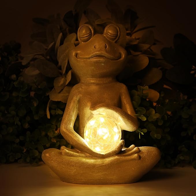 Solar Frog Garden Statues Meditating Yoga Frog Statue Housewarming Gifts for Women/Mom Zen Garden Frog Figurines for Lawn Patio Yard Porch Garden Decor Frog Decorations Gift Ideas