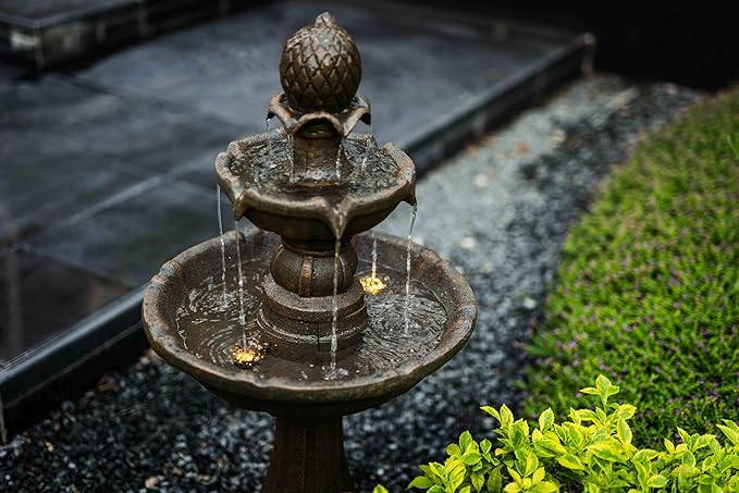 Outdoor Water Fountain –42.2 in. Tall Large Floor-Standing Bird Bath for Outside,3 Tier Elegant Waterfall Feature for Garden, Yard, Patio, Home Decor (Bronze Color)